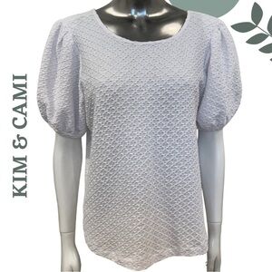 🛍️3/$40 Kim & Cami White Puff Sleeve Textured Top | Honeycomb Texture Size M